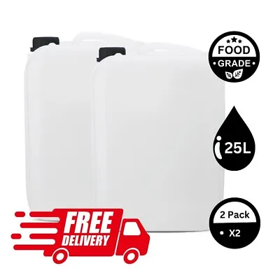 2 X 25L LITRE PLASTIC WATER CONTAINER JERRYCAN JERRICAN CARRIER FOOD DRUM W/LIDS • £19.99