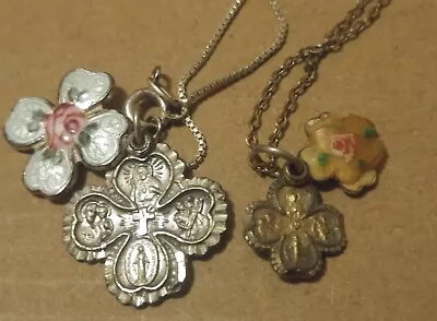 Vintage Catholic Four Way Clover Cross Medal Sterling Silver Locket Style Lot • $99.99