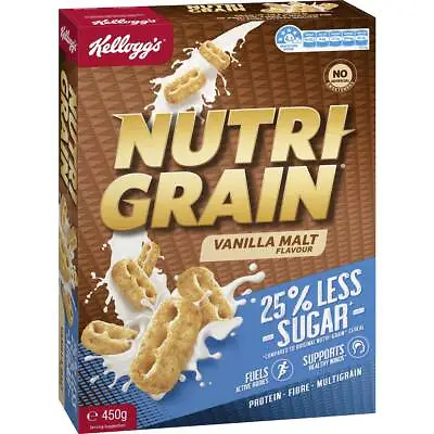Kelloggs Nutri Grain Vanilla Malt Less Sugar Breakfast Cereal 450g • $20