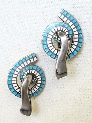 Vtg Sterling Silver Blue White Enamel Earrings MARGOT De TAXCO 5556 Signed 198j • $235.95