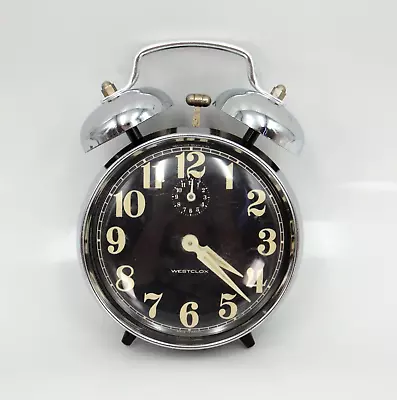 Vintage WESTCLOX Alarm Clock Luminous Hand Silver Brazil Mechanical PARTS REPAIR • $13.49