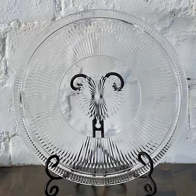 Vintage Jeanette Cake Plate 12.5” Glass Anniversary Platter Serving Sun Ribbed • $15