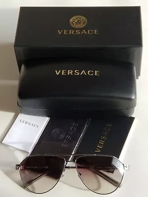 Brand New Men's Versace Designer Aviator Sunglasses Silver Medusa/Logo Temples! • $160