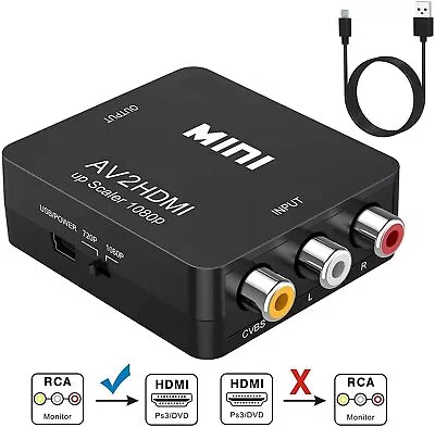 AV To HD ConverterRCA To HDMI Composite AV Adapter For PC N64 SNES GC Ps4 Ps3 • $16.50