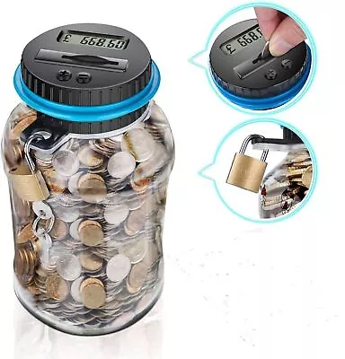 NEW Digital Coin Counter LCD Display Jar Sorter Money Box Counts Coins With Lock • £12.44