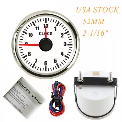 52MM 2-1/16  Clock Gauge 0-12Hours For Auto Truck Marine Red Backlight USA STOCK • $43.65