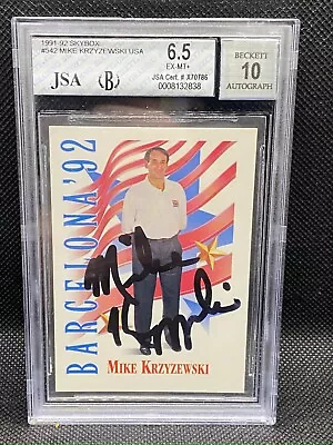 Mike Krzyzewski Signed 1991 Skybox Basketball Rookie Rc Bgs 6.5 Exmt Auto 10 • $399