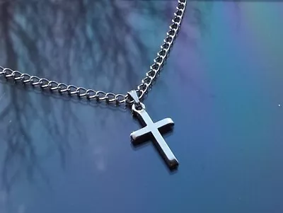 Mens Small Silver Cross Pendant Necklace On 3mm Stainless Chain By Hudegate • £3.99