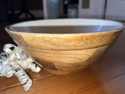Wooden Serving Bowl With Cream Interior Salad Snacks Bread NEW • $20.90