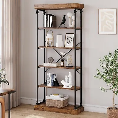 5-Tier Bookshelf 73'' Tall Open Display Rack Storage Shelf Metal & Wood Bookcase • $109.99