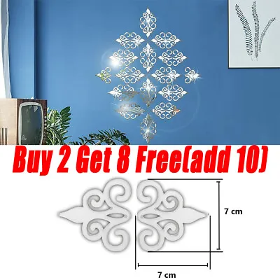 DIY 3D Acrylic Mirror Tile Wall Stickers Removable Decal Art Mural Decoration • £2.32