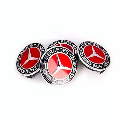 4X Mercedes-Benz Classic RED Wheel Center Hub Caps Emblem 75MM Laurel Wreath • $9.99
