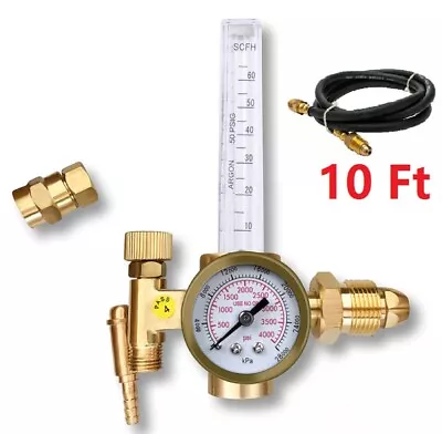 Argon CO2 Mig Tig Flow Meter Regulator Welding Flowmeter Gas Gauge Welder + Hose • $31.98