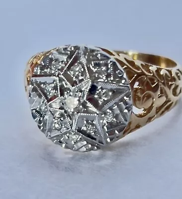 Rare Solid 18k Filigree Domed Milgrain Ring 2 Star Tested Kentucky Cluster 8.5g • $600