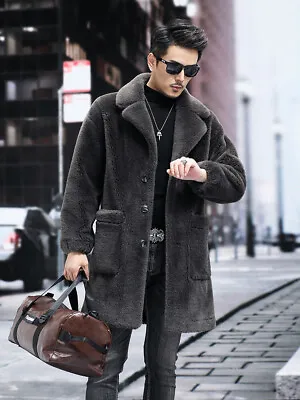 Men New Fur Handsome Lamb Shearling Fur All-in-one Jacket Suit Collar Coat Thick • $159.89