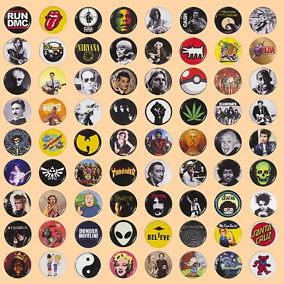 Mixed Variety  1.25 Inch Buttons Lot Of 72 Music Video Games Cultural Icons • $64.99