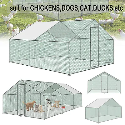 £169.90 • Buy Large Chicken Run Walk In Pen Coop Hen House Animal Poultry Hutch Metal Cage TOP