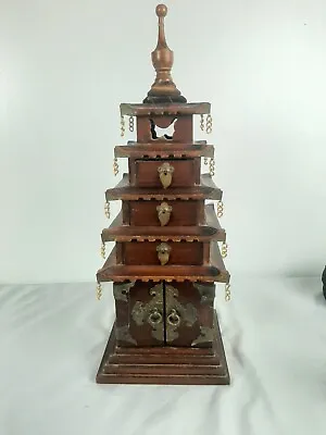 $399.99 • Buy Vintage Japanese Wooden Pagoda Shaped Large Jewelry Box 20” Tall 7” Square Music