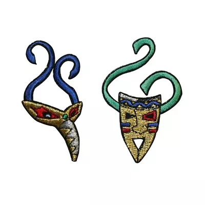$7.99 • Buy ID 3412AB Set Of 2 Mardi Gras Mask Patch Celebrate Embroidered Iron On Applique