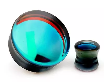 $11.99 • Buy PAIR Midnight Moonstone Iridescent Glass Double Flare Plugs Gauges Body Jewelry 