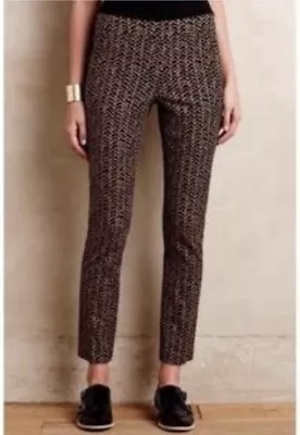 Cartonnier Anthropologie Crop Ankle Pants Size 4 Black Brown Tribal Motif Print • $13.50