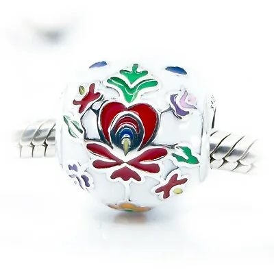 Hungarian Folklore Matyo Flowers 925 Sterling Silver Bead For Bracelet/Necklace • $60.99