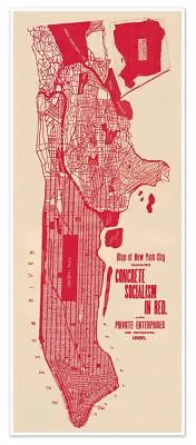 NEW YORK CITY Manhattan Showing Concrete Socialism In Red Circa 1895 12  X 30  • $24.97