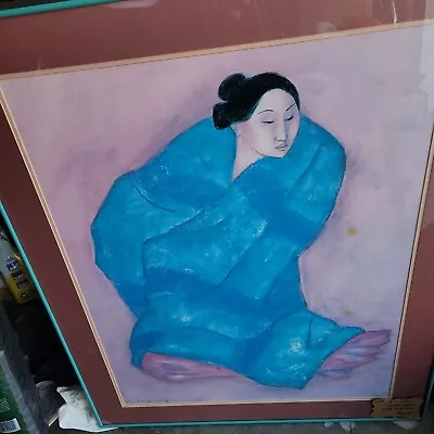 R.C Gorman Hand Signed Lithograph Navajo Woman Lady In Blue Blanket 24x30  • $48