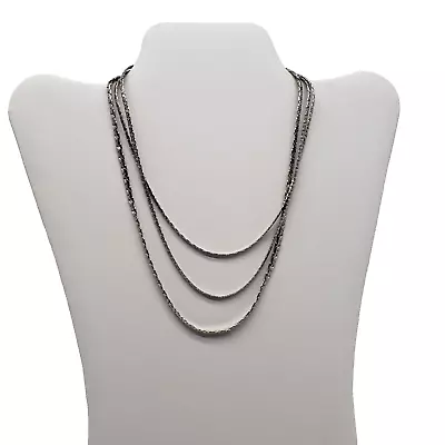 Silver Tone Multi Strand Chain Necklace With Button Shaped Box Clasp • $6.80