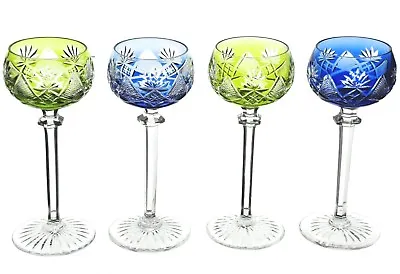 $215 • Buy 4 Val St Lambert Berncastel Cased Cut To Clear Crystal Goblets 6  Blue Green