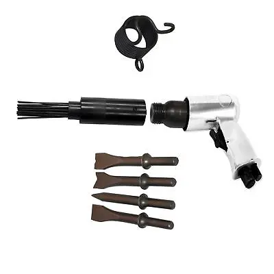 150mm Air Hammer Drill Gun + 4 X Chisels + 19 Needle Descaler Paint Rust Remover • £30.09