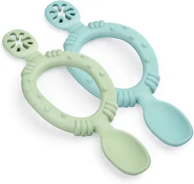 Vicloon Silicone Self Feeding Baby Spoon And Fork 2 Pcs Baby Weaning Spoon And • £5.68