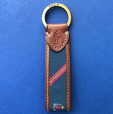 NWT Polo Ralph Lauren Leather Trim W/Silk Crest Split O-Ring Key Chain Fob • $50