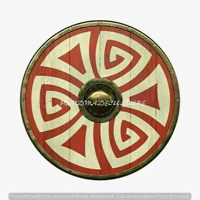 Beautiful Pattern Viking Wooden Shield Battle Ready Home Decor Round Shield 24  • $94.75