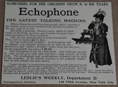 1897 Print Ad Echophone Latest Talking Machine Leslie's Weekly 5th Ave New York • $15.98