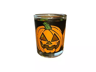 Vintage Halloween Glass Candle Holder Pumpkin Jack O Lantern Made In USA • $12.50