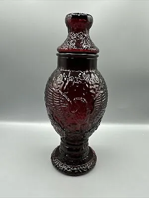 Vintage Wheaton Ruby Red Glass Apothecary Jar Lidded Eagle Embossed 10  MCM • $18.99