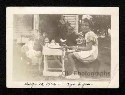 Kid Tea/birthday? Party Dolls Yard 1936 Old/vintage Photo Snapshot- A119 • $7.99