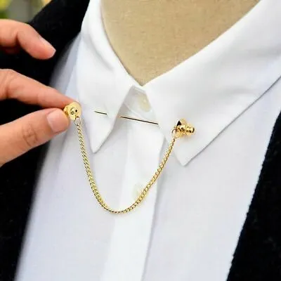 Men Silver Gold Shirt Collar Clip Bar Lapel Pin Chain Tie Brooch Necktie Stick • £9.61