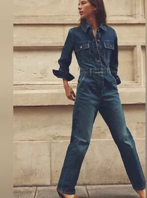 Zara Fw23 New Woman Denim Jumpsuit With Front Pockets Indigo Blue S M L 0108/235 • $79