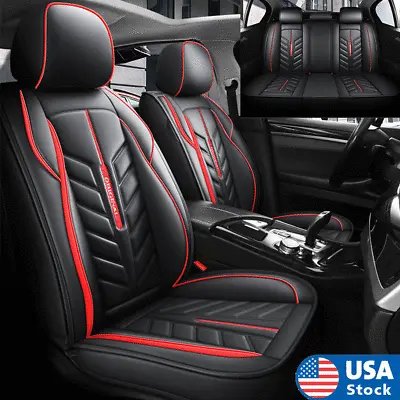 $89.09 • Buy Black & Red PU Leather Seat Covers Auto Front+Rear Full Set 5-Seats Car Cushions