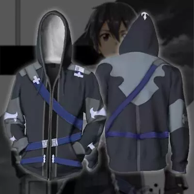 Sword Art Online SAO Kirito Hoodie Sweater 3D Printed Zipper Hooded Sweatshirt • $41.36