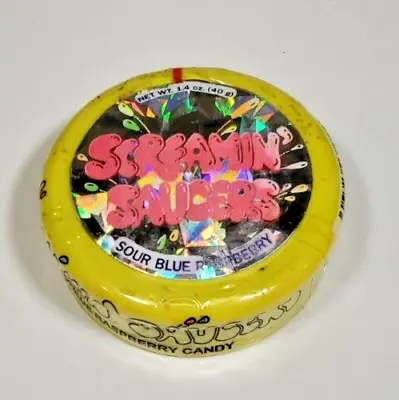 SCREAMIN' SAUCERS Vintage 1990's UNOPENED Sour Blue Raspberry Puck Candy *RARE* • $99.99