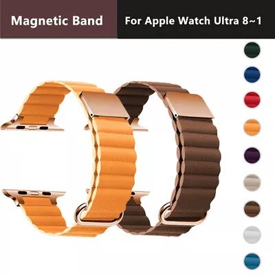 For Apple Watch Ultra 8 7 6 5 4 SE Magnetic Leather 44/41/45/49mm Band Strap • $18.99