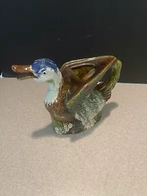 Vintage Duck Pitcher Majolica Glaze Pottery Mallard Figure- Water Can • $14.99