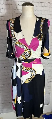 Diane Von Furstenberg Wrap Dress Eve Snake Animal Silk Pink Blue DVF Exc • $59