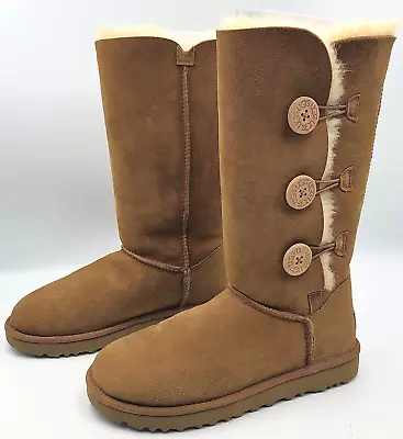 UGG Bailey Button Triplet Ll Women's Snow Winter Sheepskin Boots Chestnut 8 NEW • £125.53