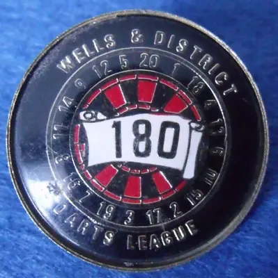 Vintage Wells And District Darts League Enamel Pin Badge / Brooch.   Pb1-110 • £5.99