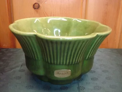 Vintage Haeger Pottery #156 Planter Green/Ribbed 4 1/4  Tall 8  Diameter • $4
