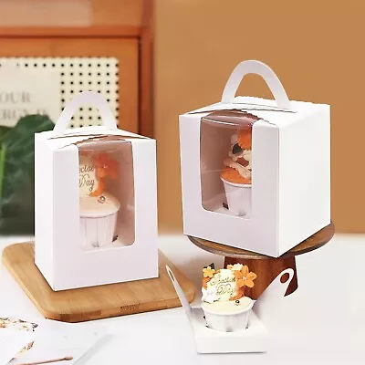 10 Count White Single Cupcakes Box 3.6x3.6 Individual Cupcake Boxes W/ Window • $11.88